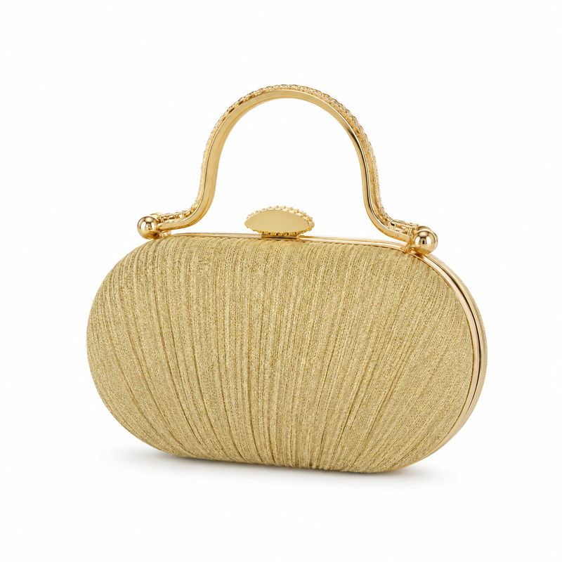 Luxury Gold Pleated Clutch with Metal Handle-3