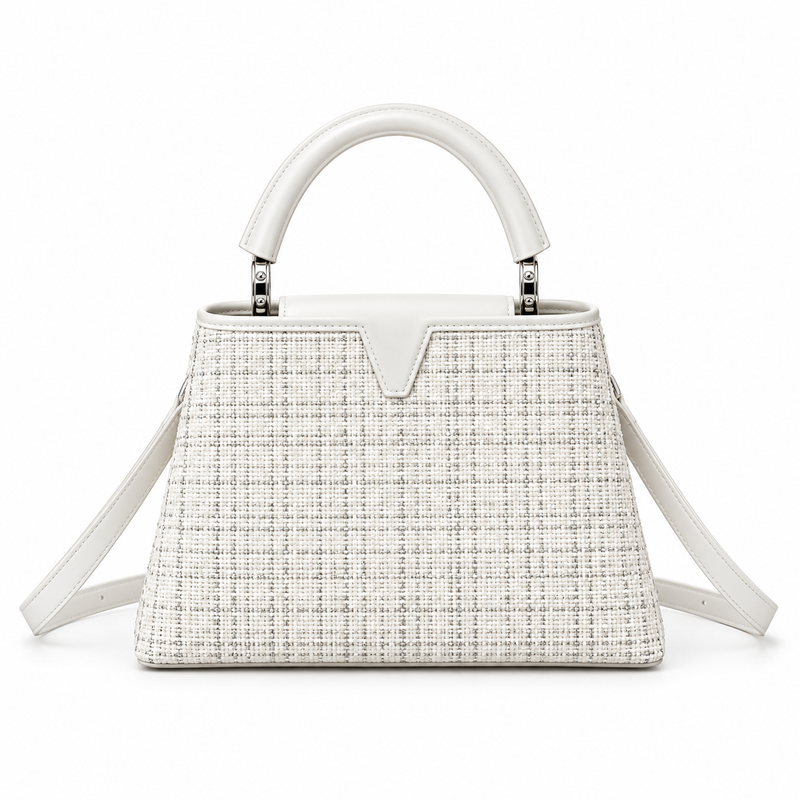 White Textured Vegan Leather Top Handle-4