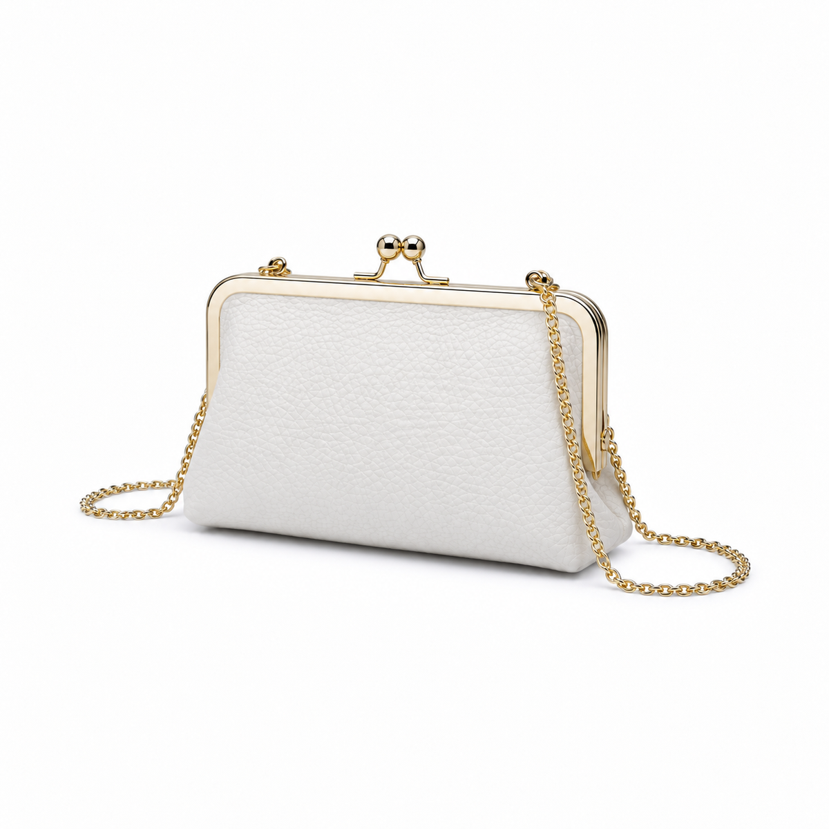 Ivory Pebbled Clutch Bag with Gold Chain-3