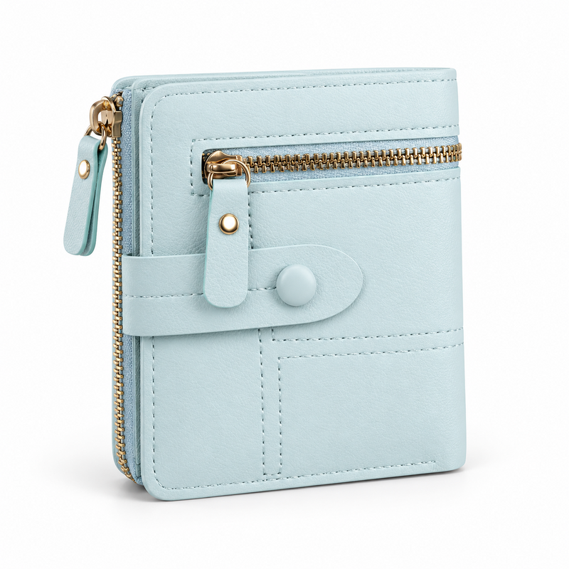 Ice Blue Compact Bifold Zip Wallet-1