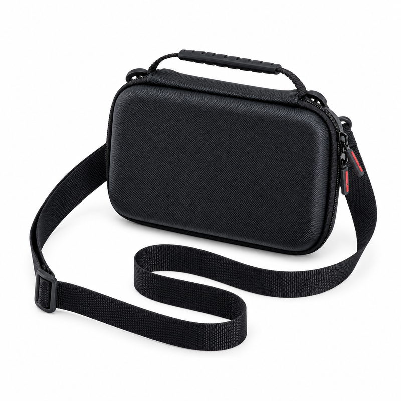 Black Textured Camera Bag With Strap-3