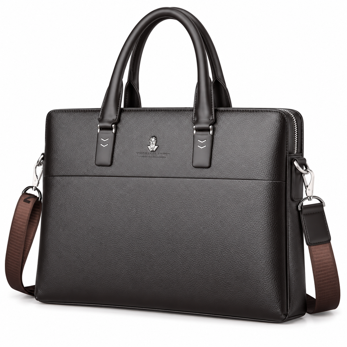 Classic Black Leather Laptop Briefcase Bag