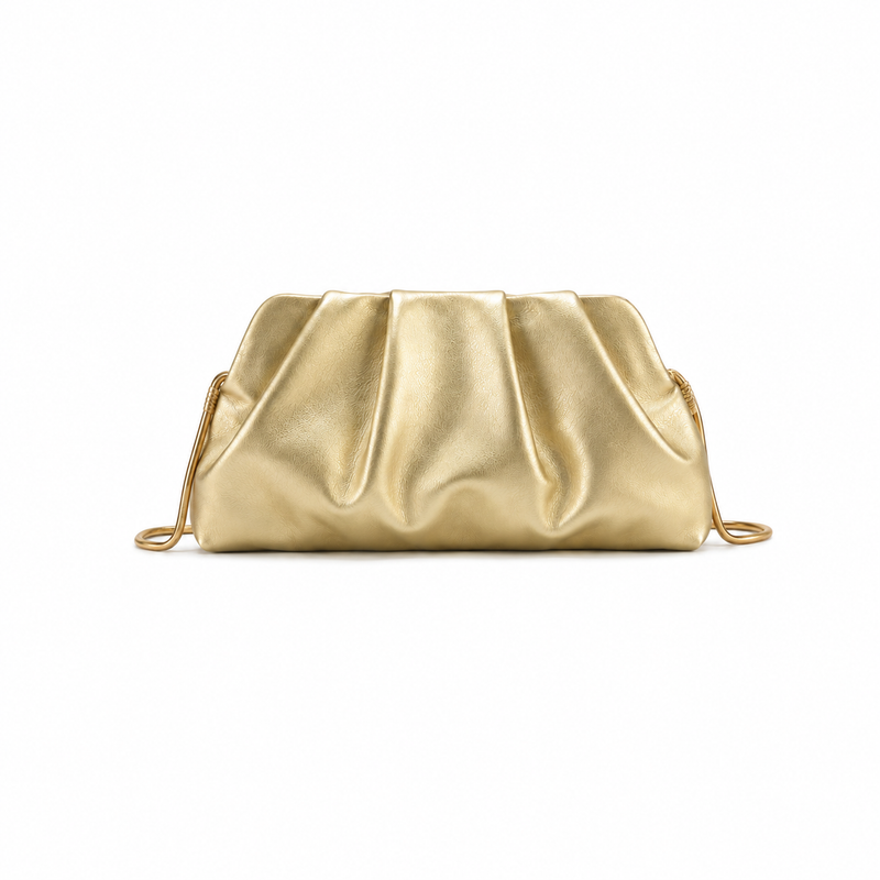 Champagne Gold Ruched Clutch Bag-2
