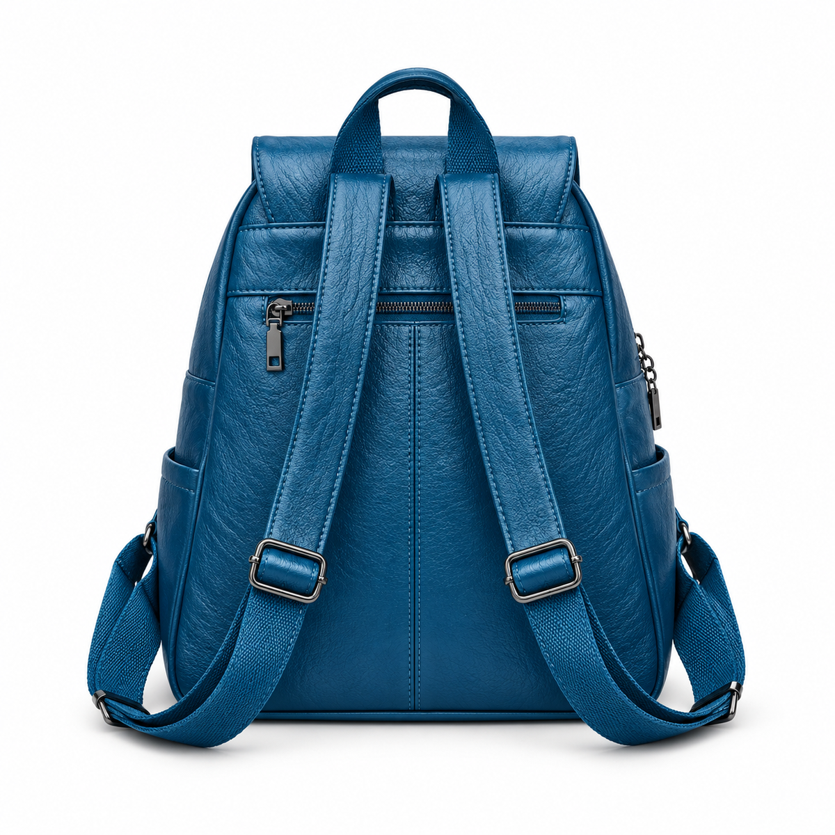 Lake Blue Textured Flap Everyday Backpack-2