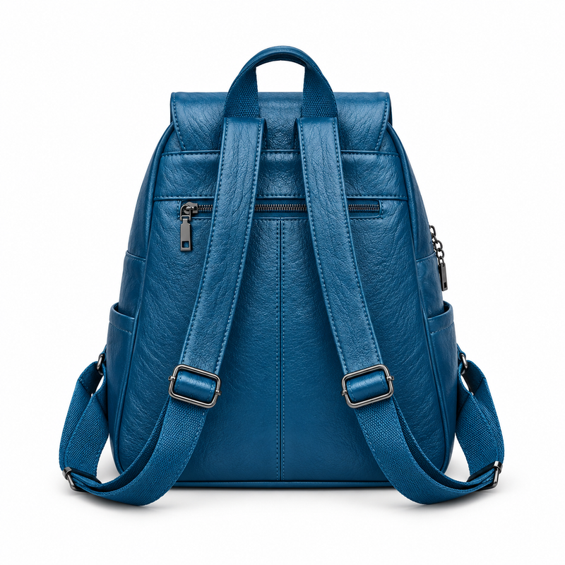 Lake Blue Textured Flap Everyday Backpack-2