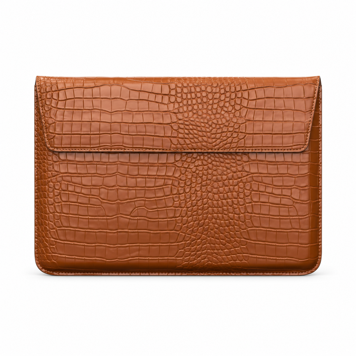 Caramel Crocodile Embossed Leather Laptop Bag-4