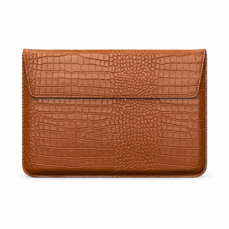 Caramel Crocodile Embossed Leather Laptop Bag-4