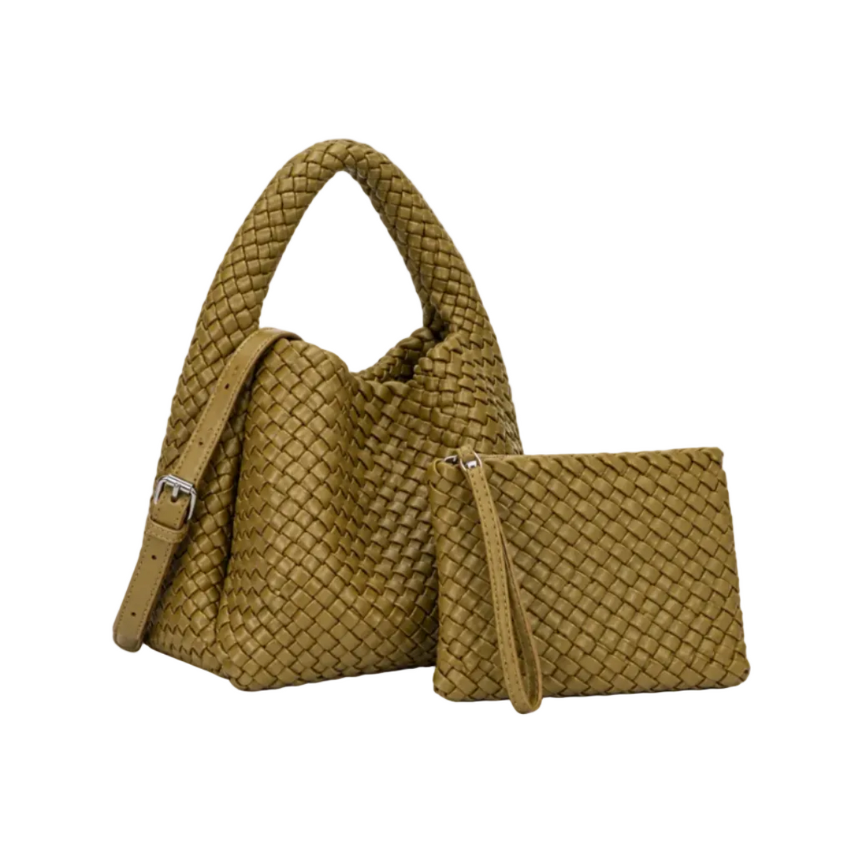 Olive Green Woven Handbag Pouch Set-1