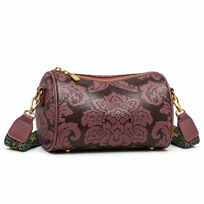 Vintage Floral Damask Barrel Crossbody Bag-1