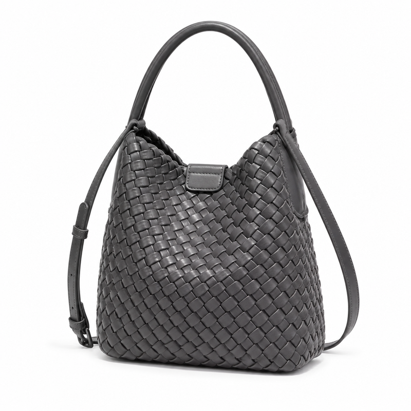 Elegant Grey Woven Hobo Shoulder Bag-3