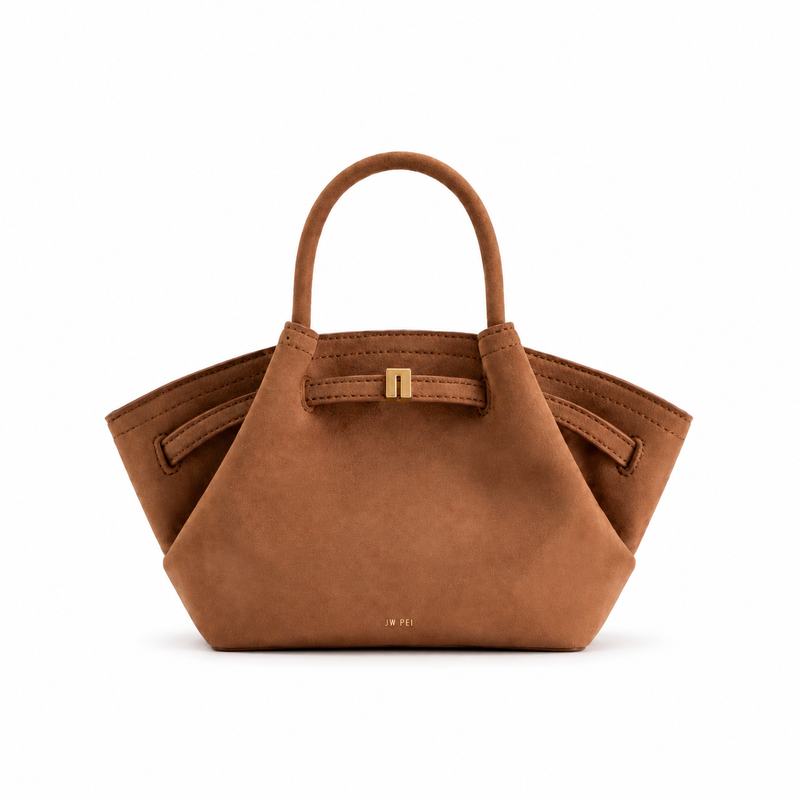 Elegant Brown Suede Winged Handle Handbag-2