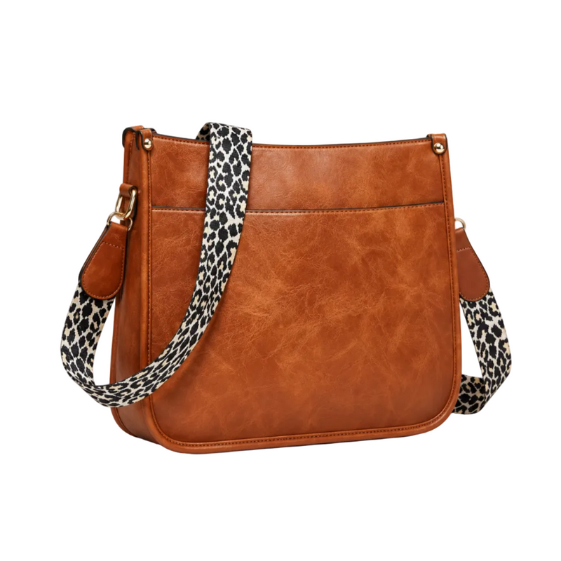 Brown Crossbody Bag With Leopard Strap-1