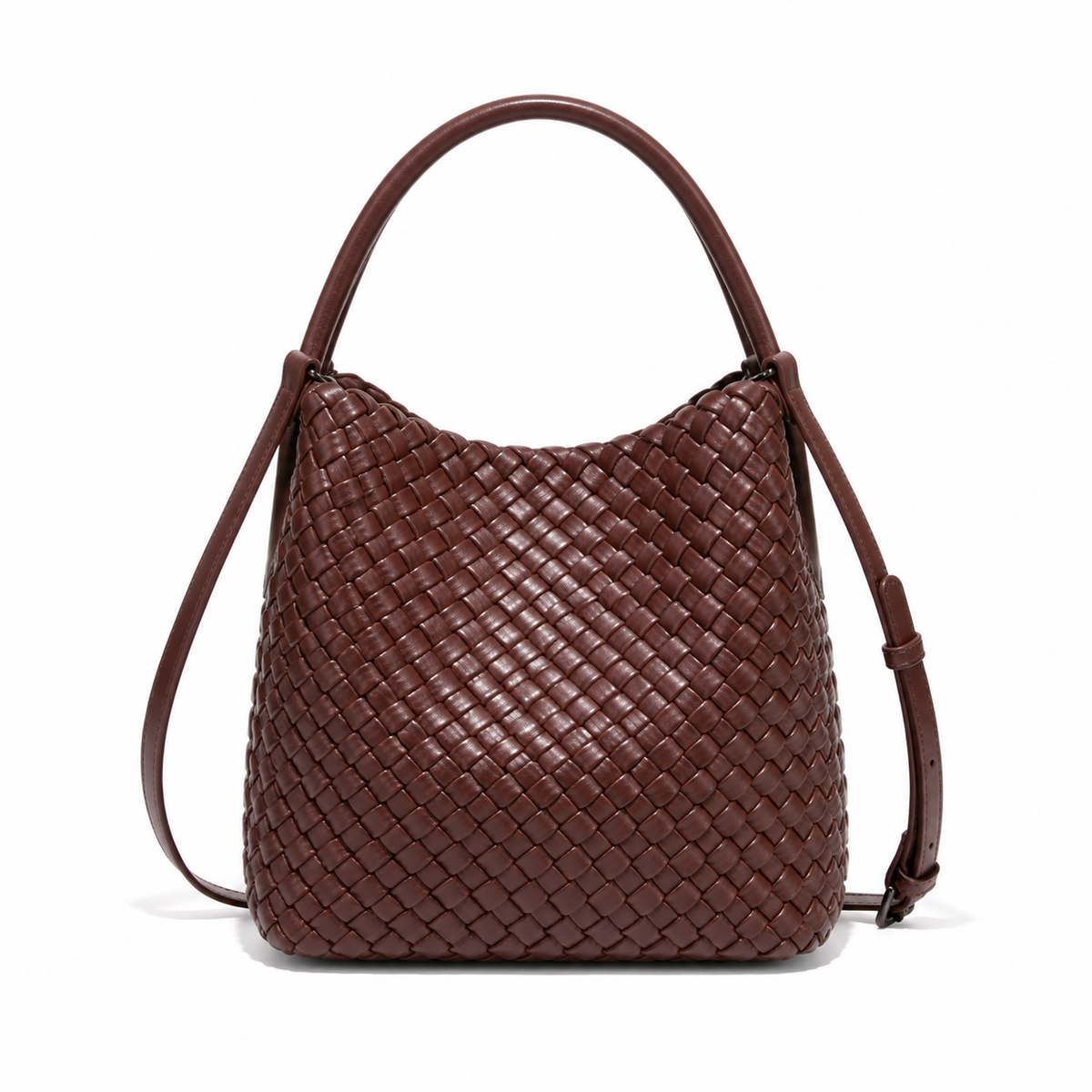 Chocolate Brown Woven Bucket Shoulder Bag