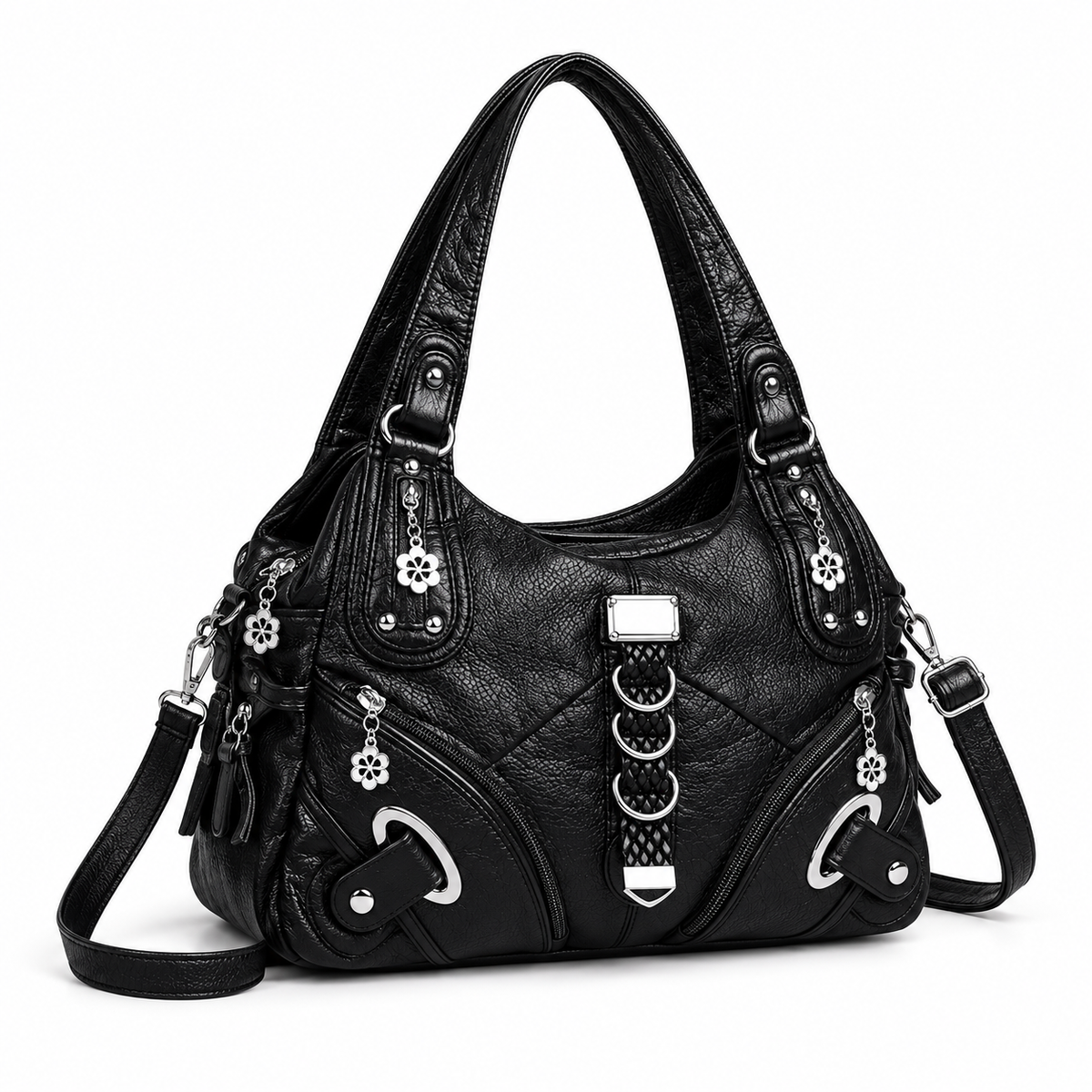 Black Crossbody Bag With Silver Accents-1