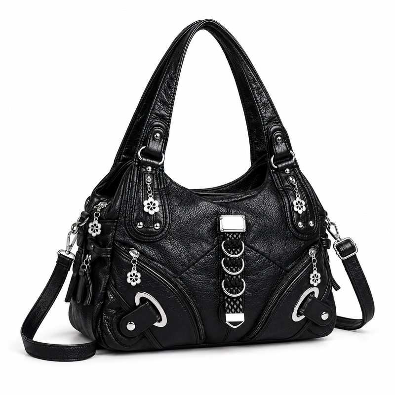 Black Crossbody Bag With Silver Accents-1