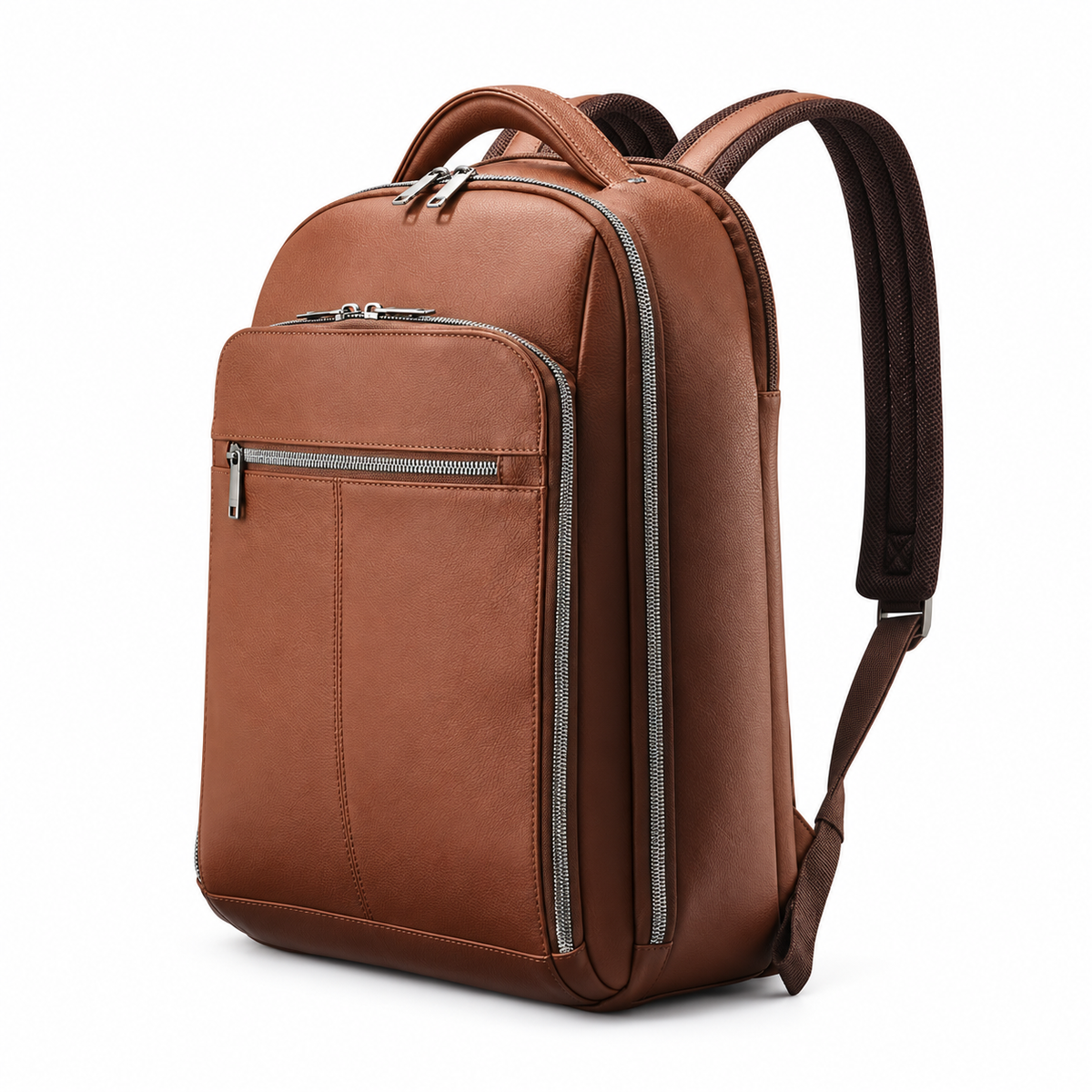 Classic Brown Backpack With Zippered Compartments-3