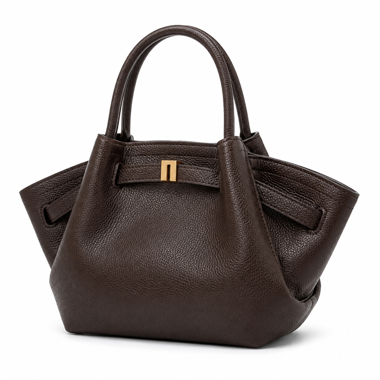 Elegant Dark Brown Textured Leather Winged Tote Handbag-4