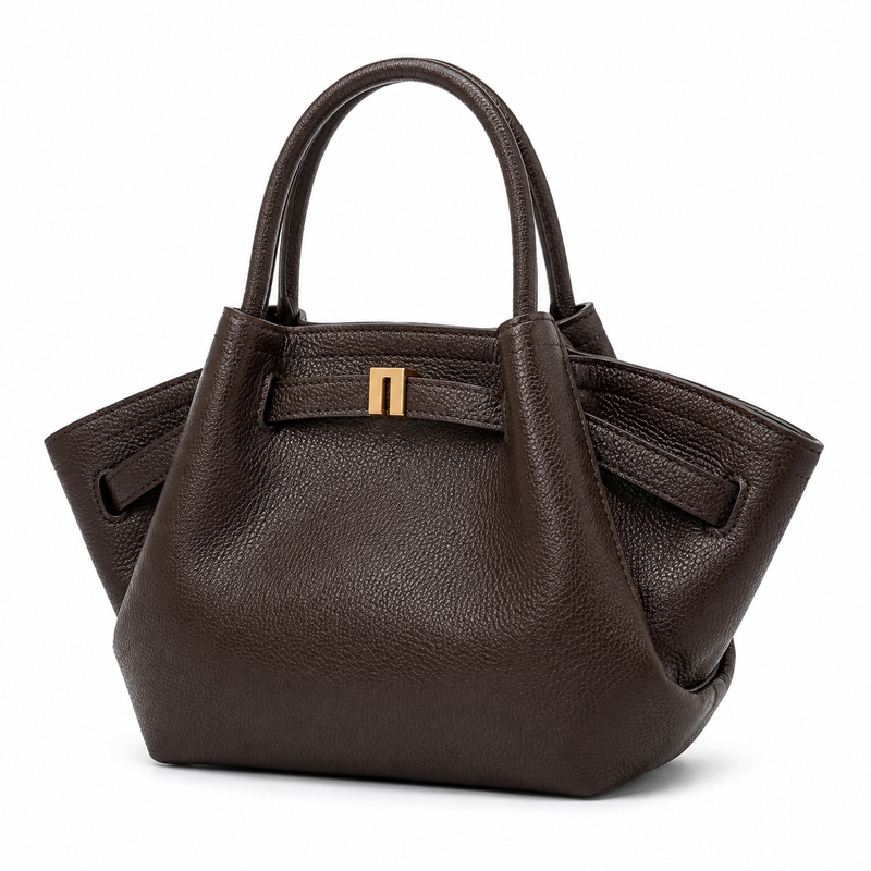 Elegant Dark Brown Textured Leather Winged Tote Handbag-4