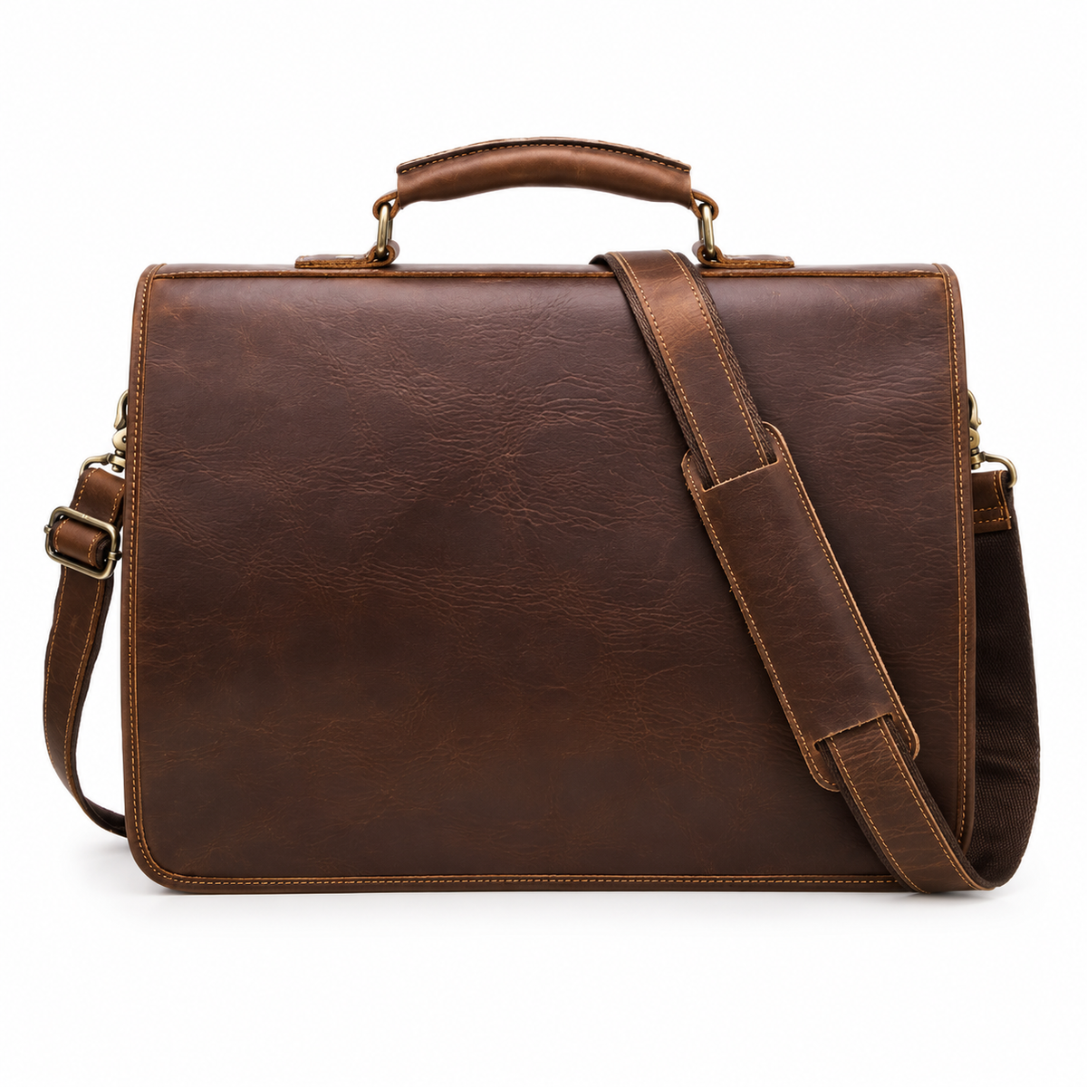 Classic Brown Leather Laptop Messenger Bag