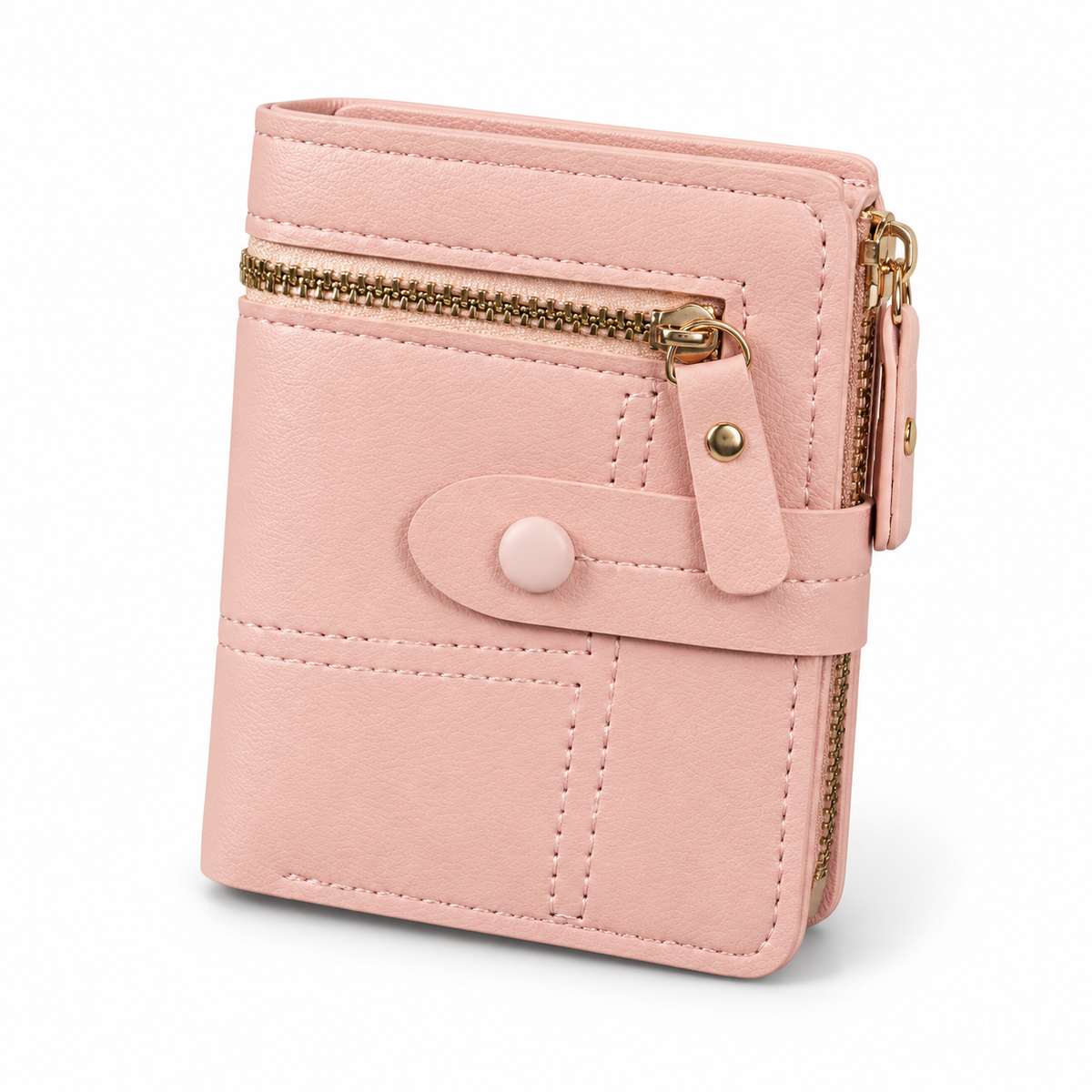 Blush Pink Compact Wallet With Zippers-4