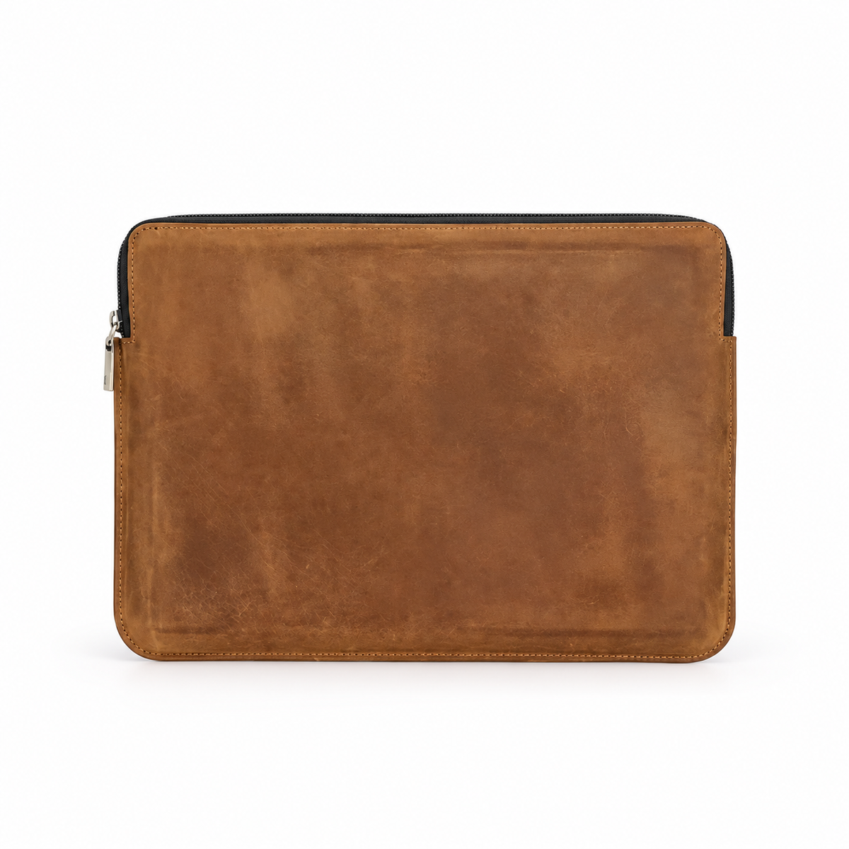 Vintage Brown Leather Zippered Laptop Bag-2