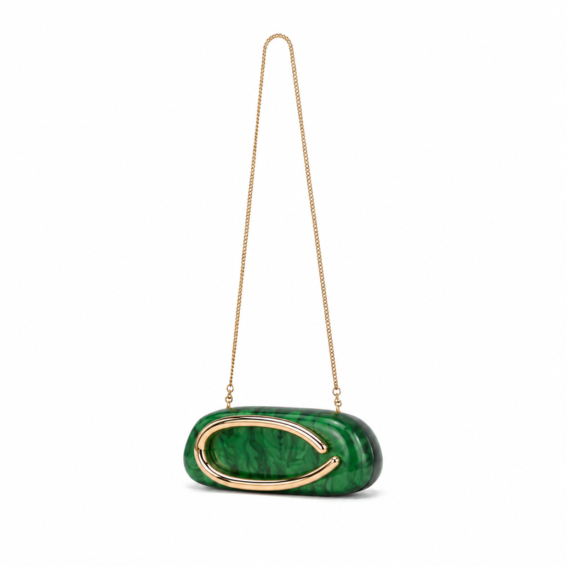 Green Marbled Acrylic Chain Clutch Bag-3