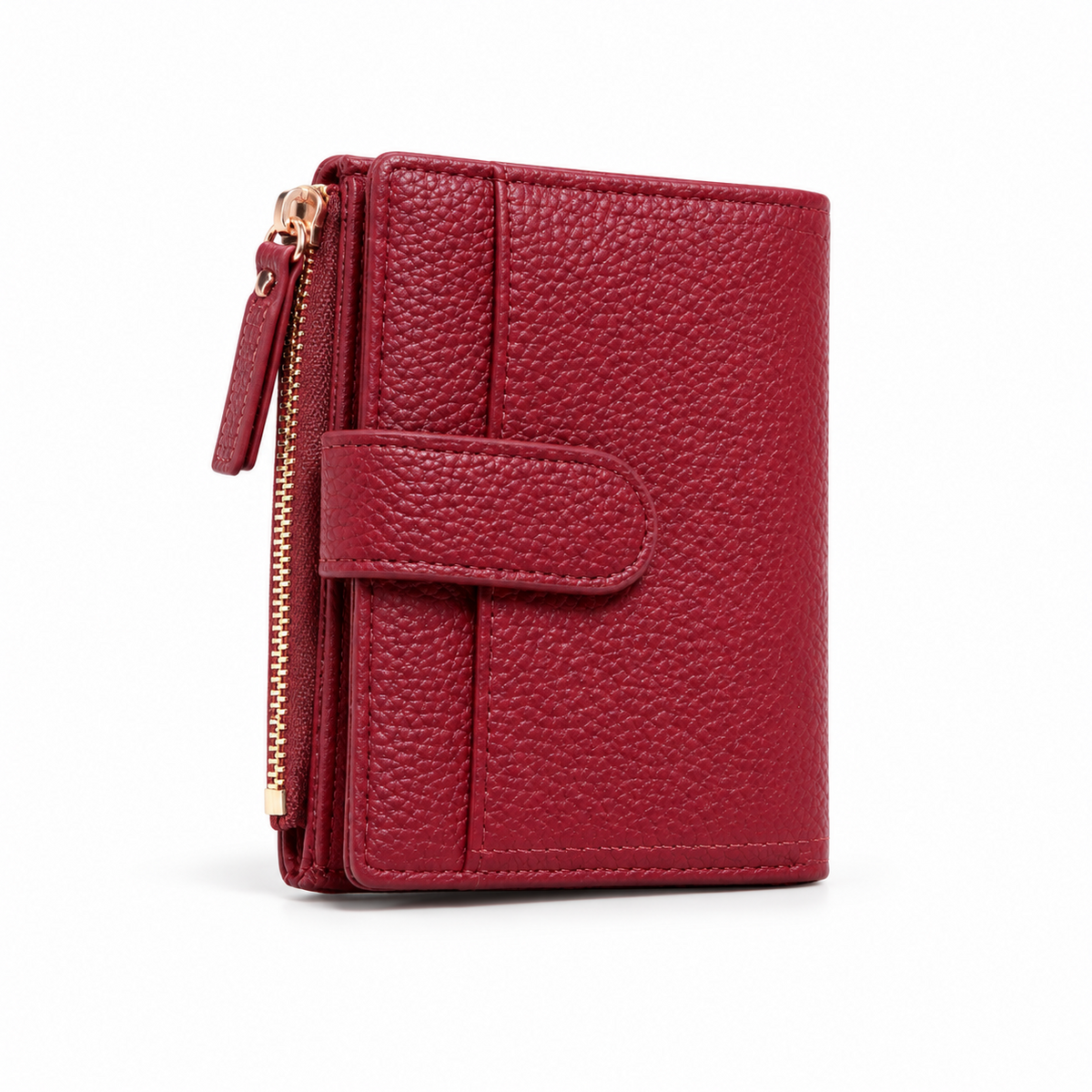 Burgundy Pebbled Wallet With Snap Closure-1