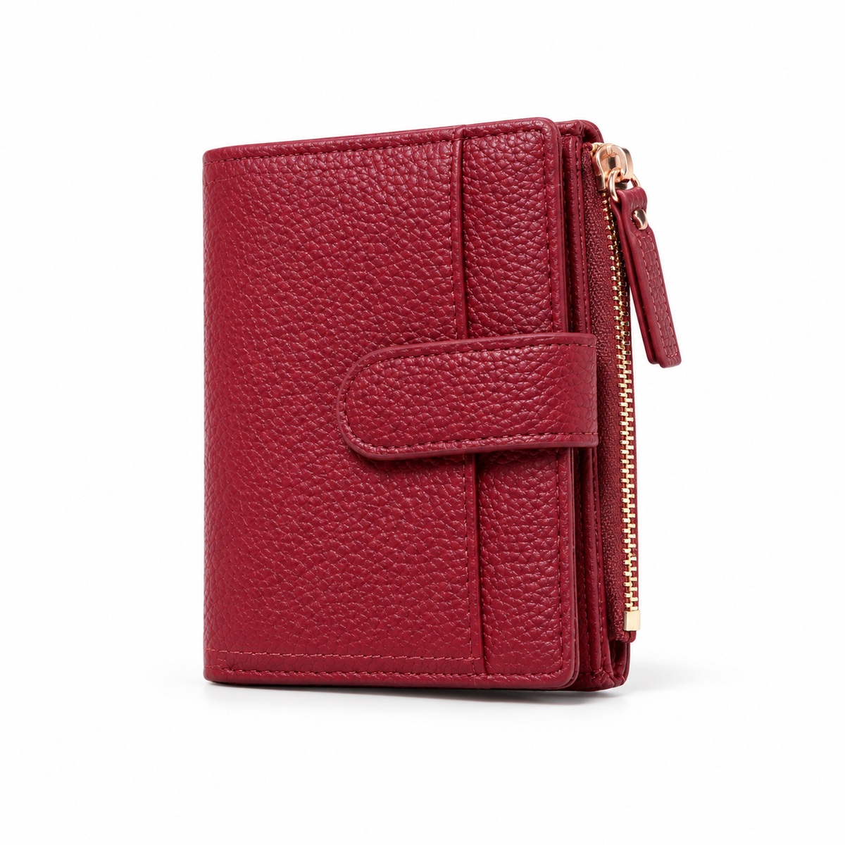 Burgundy Pebbled Wallet With Snap Closure-4