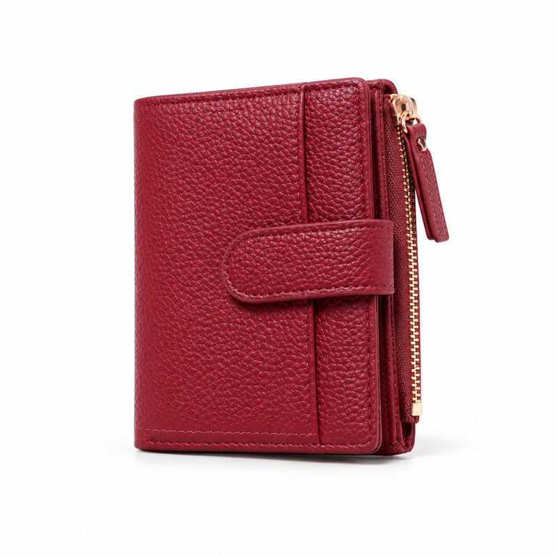 Burgundy Pebbled Wallet With Snap Closure-4