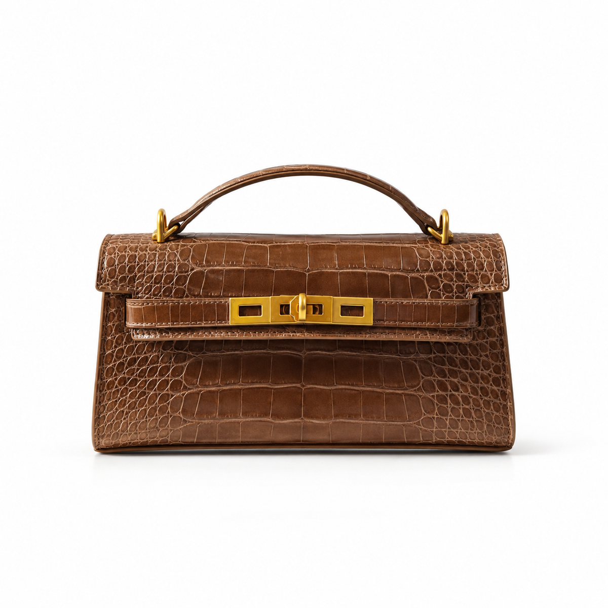 Crocodile Embossed Structured Brown Top Handle-4