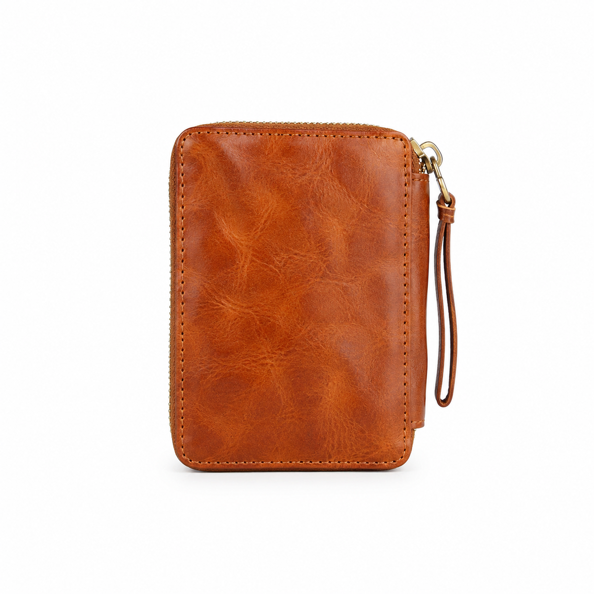 Vintage Brown Leather Zip-Around Wristlet Wallet-3