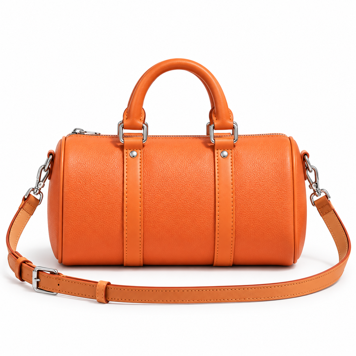 Vibrant Orange Barrel Bag With Strap-2