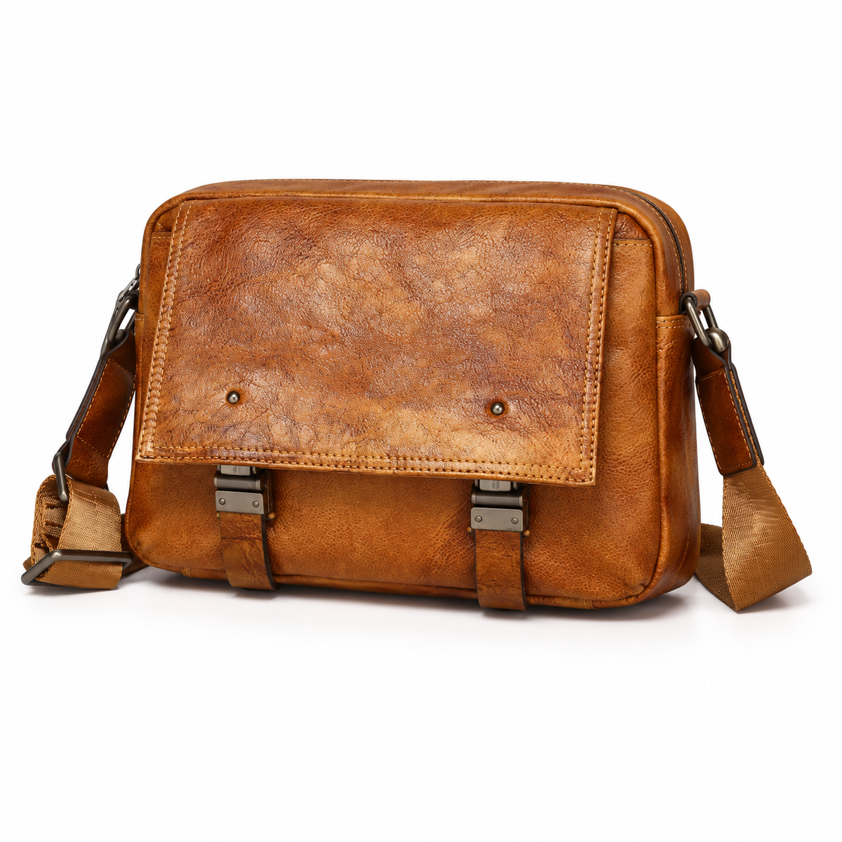Vintage Brown Leather Crossbody Messenger Bag-2