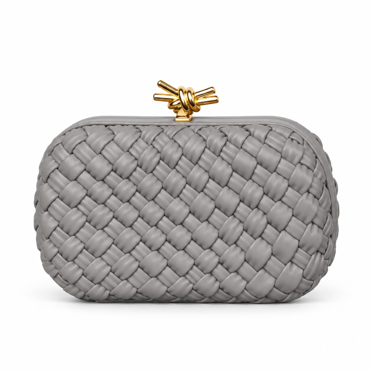 Grey Woven Clutch With Golden Knot-4