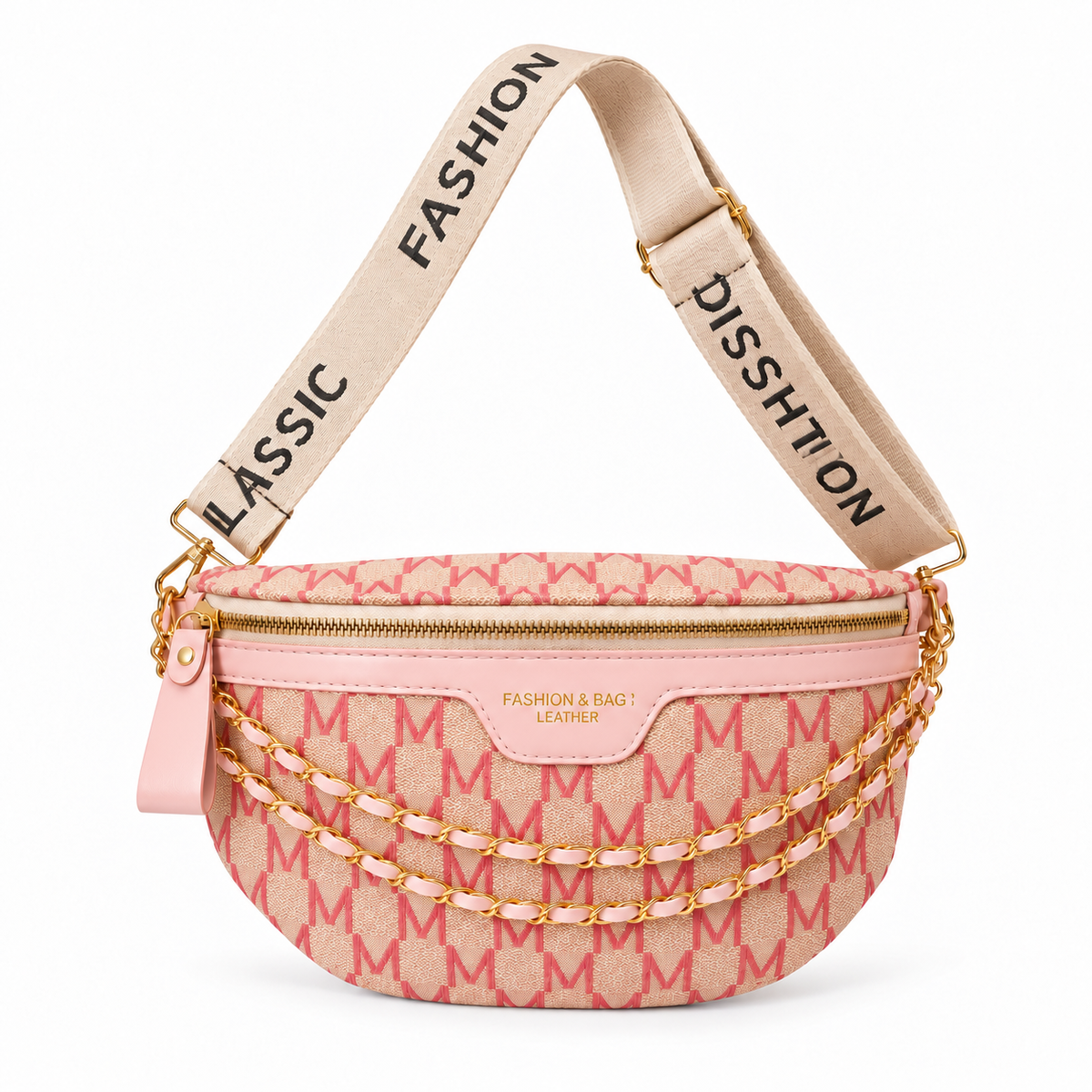 Pink Monogram Crossbody Bag With Chains-1