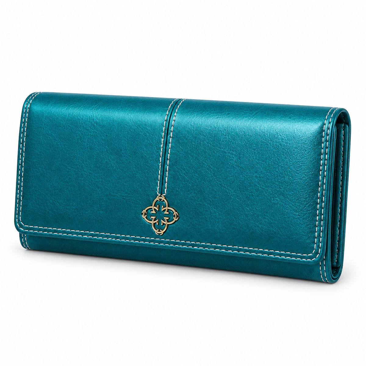 Elegant Teal Wallet With Gold Detail-2