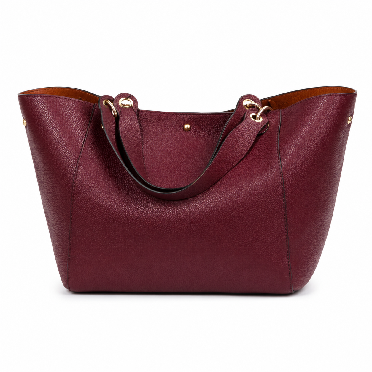 Burgundy Pebbled Leather-Style Large Tote Handbag-4