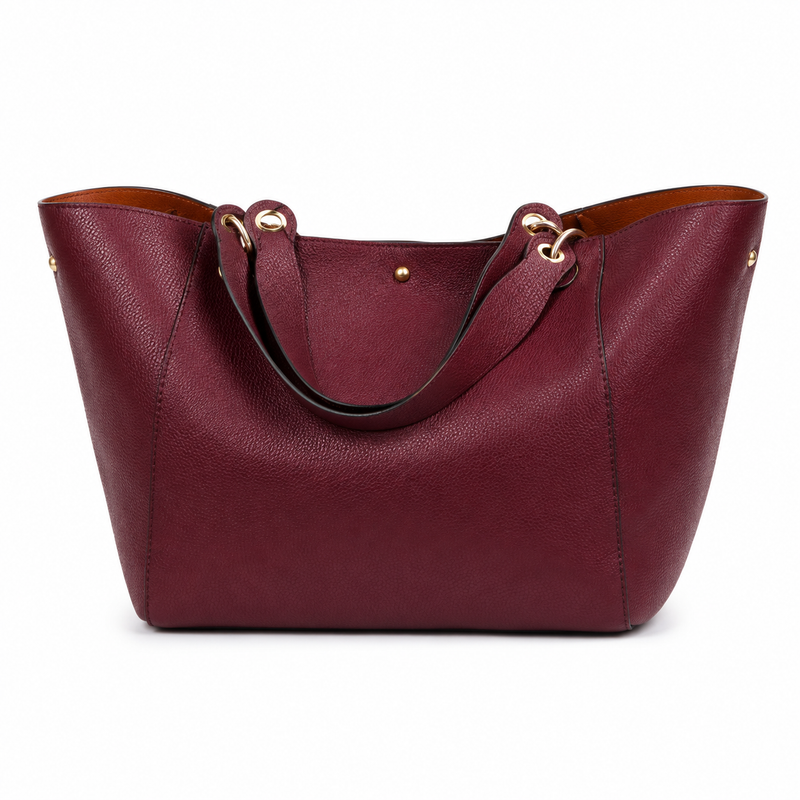 Burgundy Pebbled Leather-Style Large Tote Handbag-4