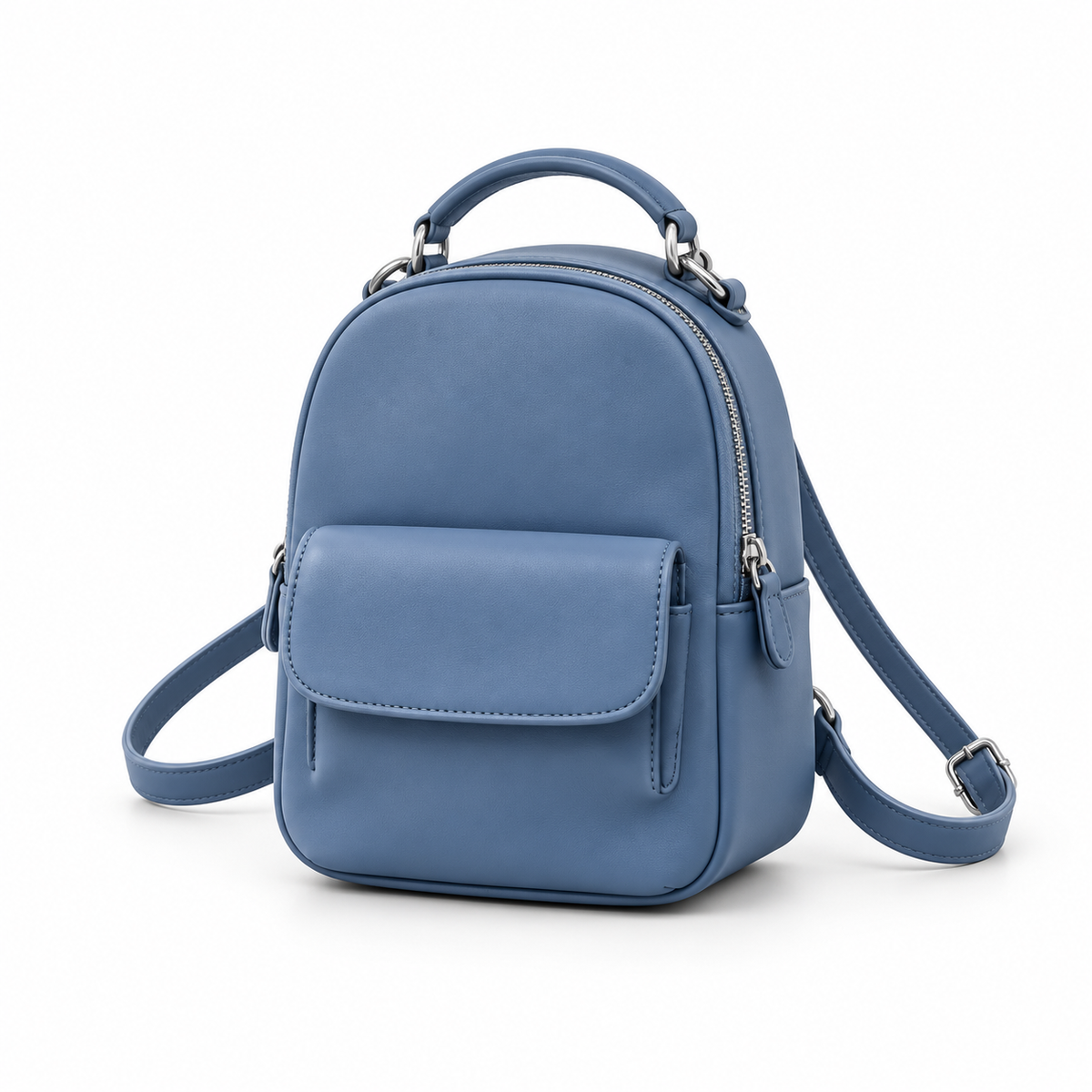 Denim Blue Vegan Leather Mini Backpack