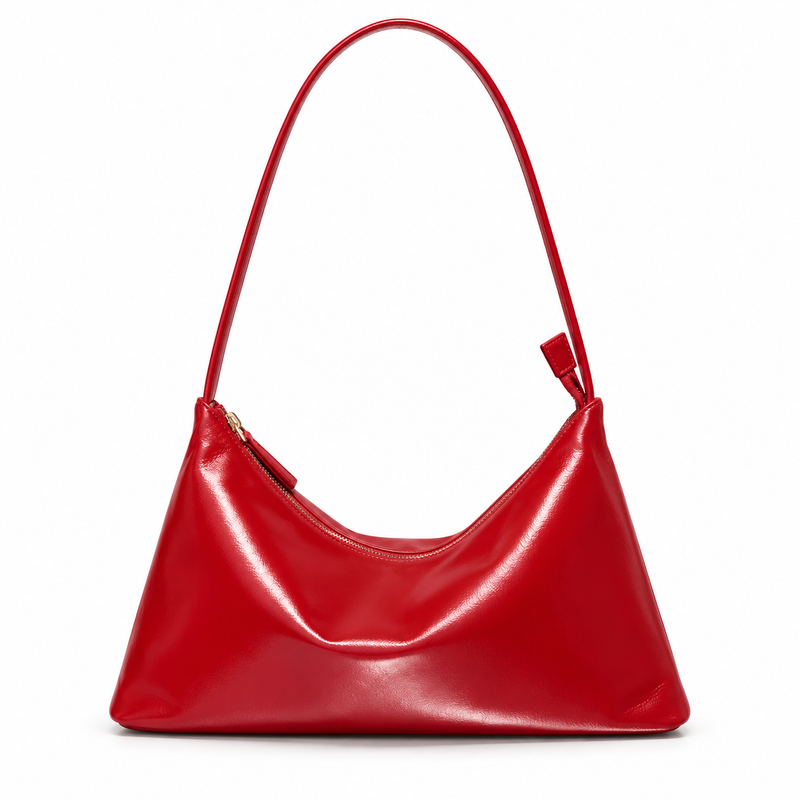 Elegant Red Glossy Hobo Shoulder Bag-2