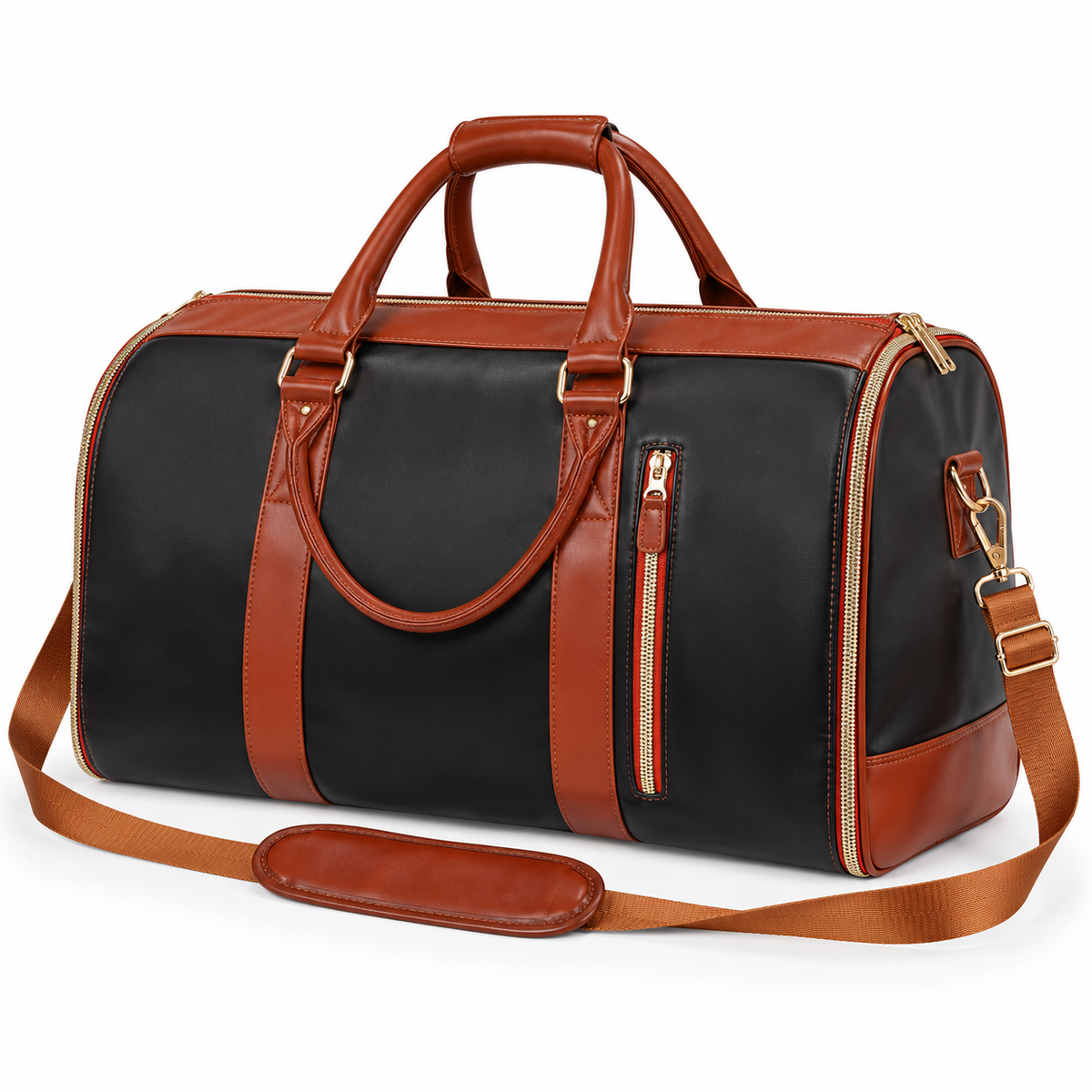 Black Convertible Garment Bag Brown Trim-3