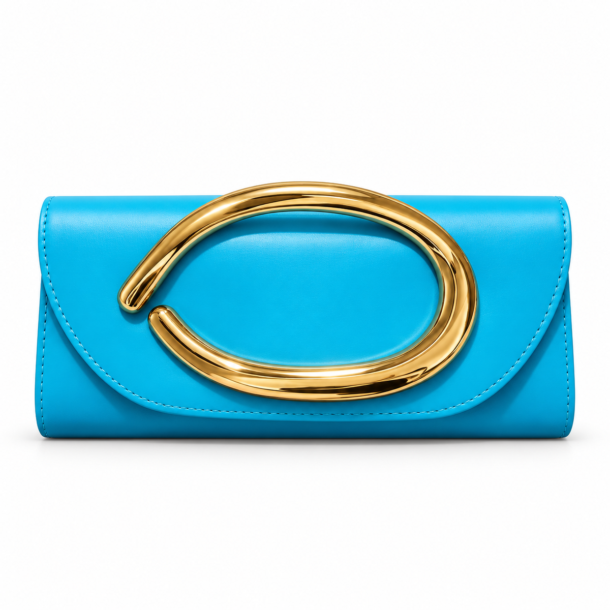 Turquoise Clutch With Sculptural Gold Detail-4