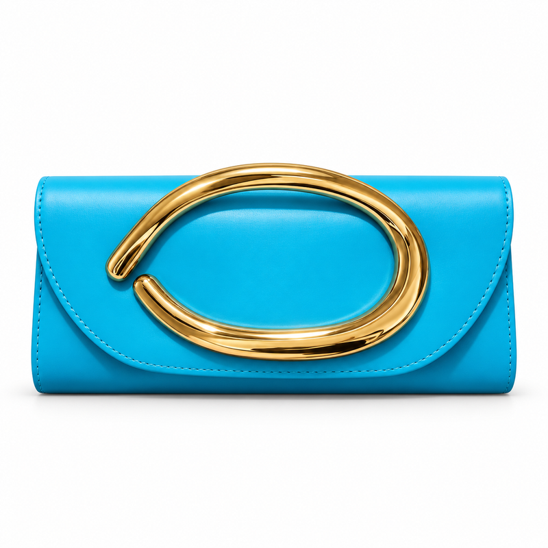 Turquoise Clutch With Sculptural Gold Detail-4