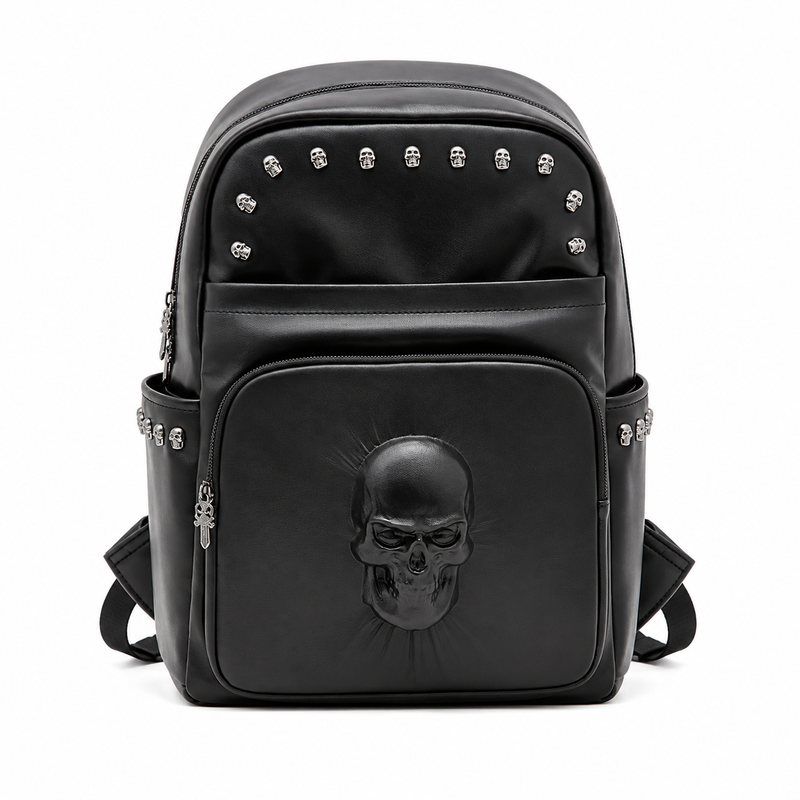 Gothic Black Skull Studded Backpack Bag-4