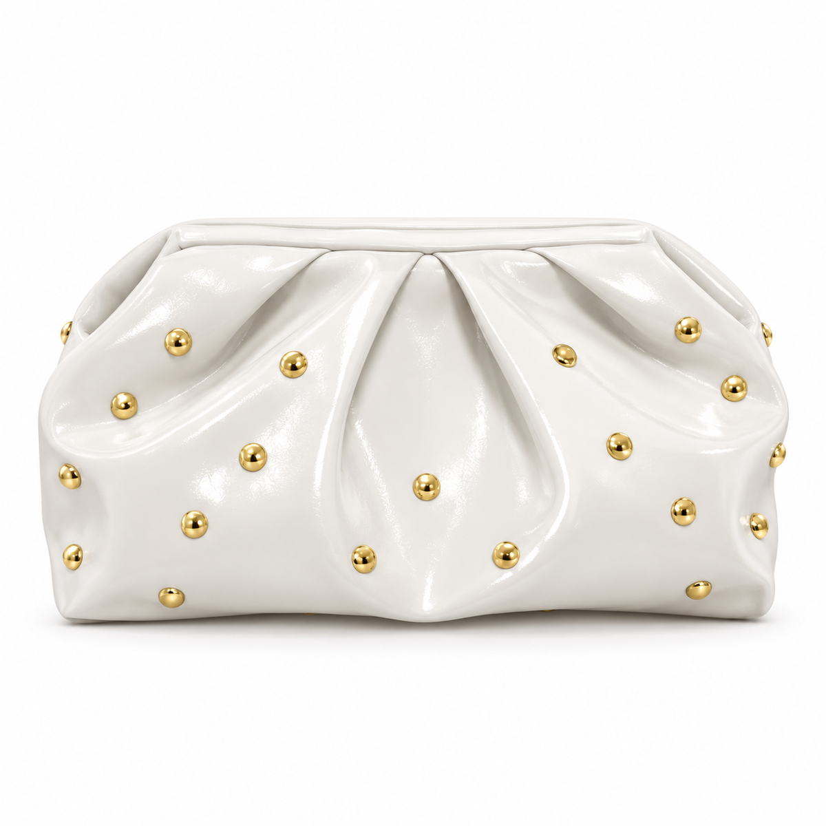 White Leather Clutch With Golden Studs-2