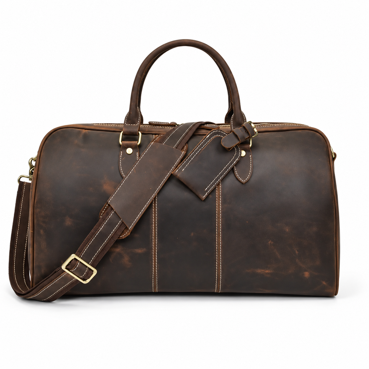 Vintage Brown Leather Travel Duffel Bag-4