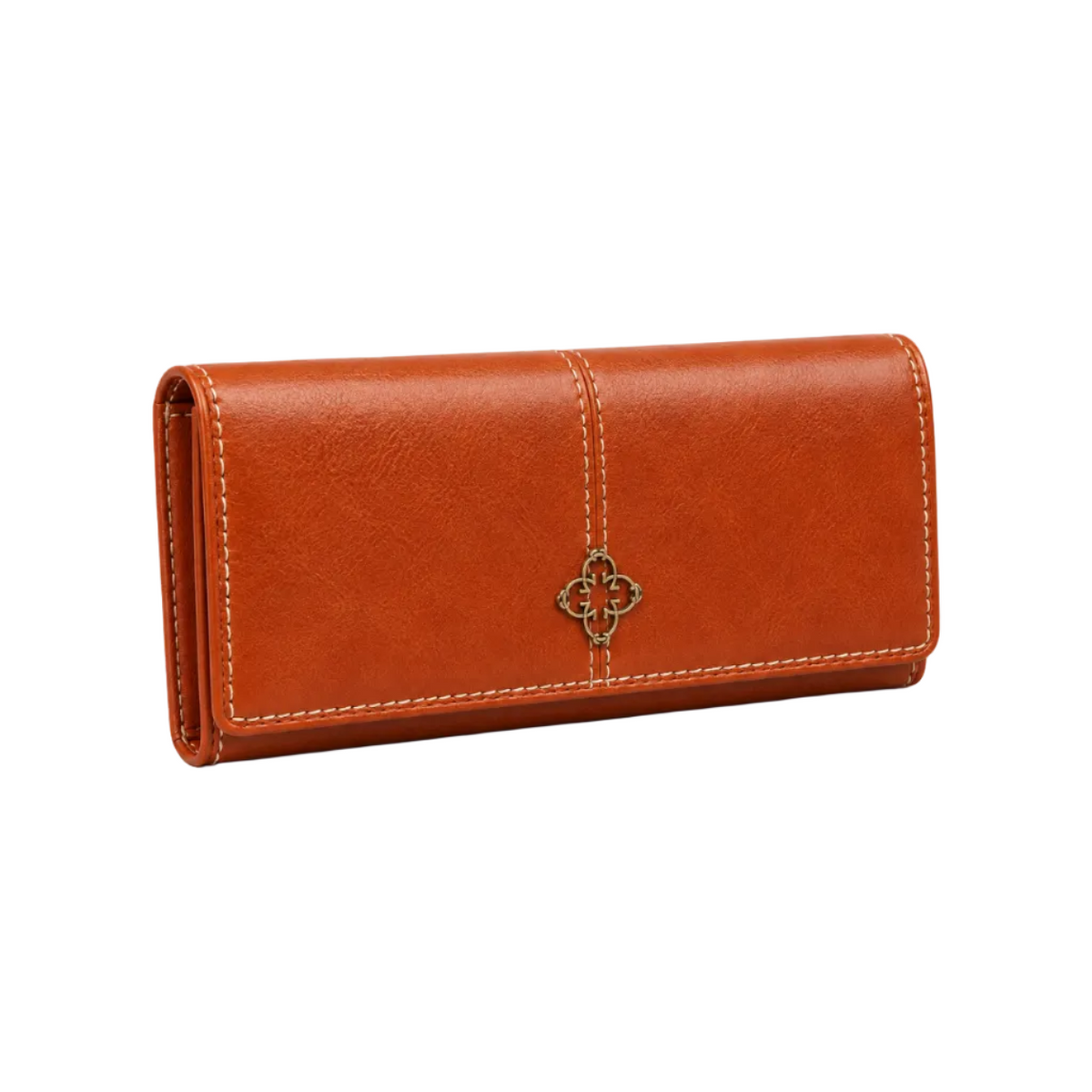 Cognac Long Wallet With Clover Detail-1