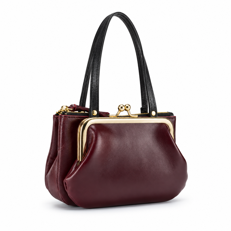 Elegant Burgundy Kiss Lock Clutch Bag-1