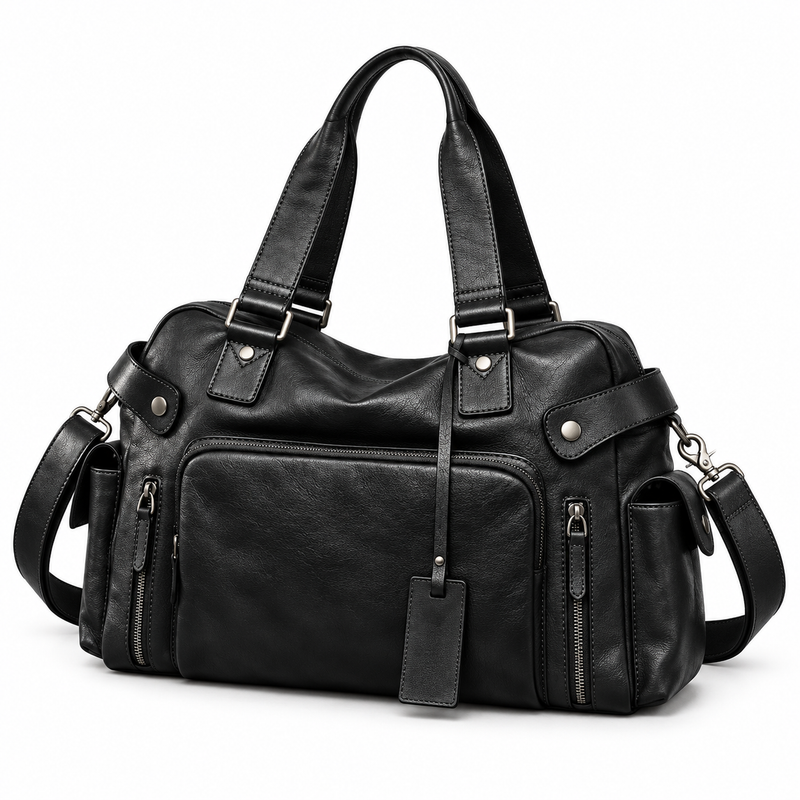 Vintage Black Multi Pocket Shoulder Handbag-3