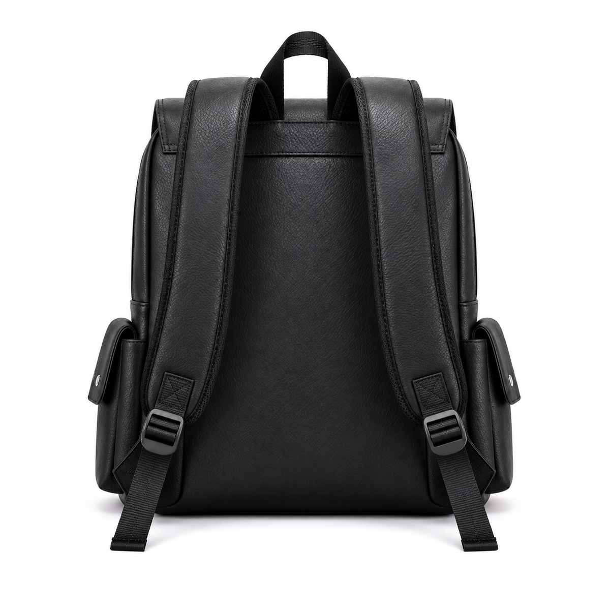Black Vintage Backpack With Brown Straps-2